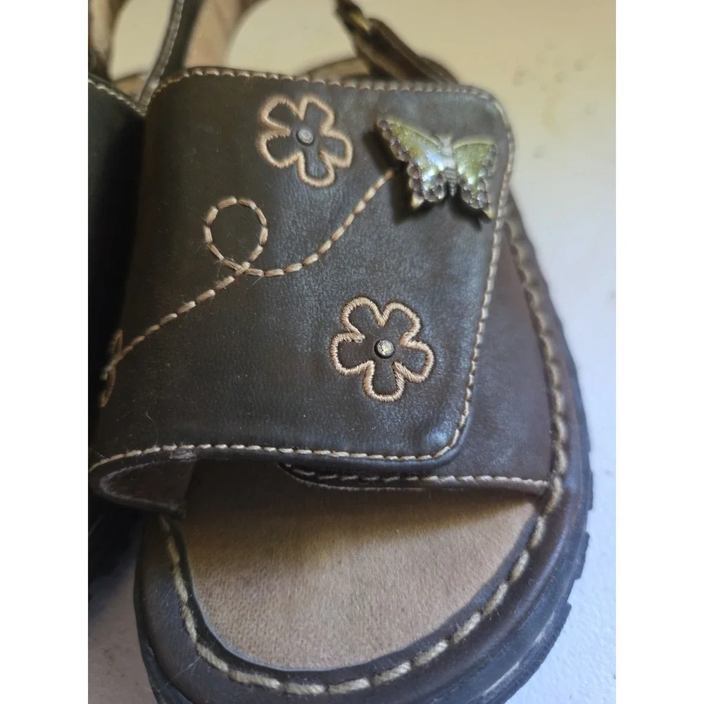 Toddler Vintage Hearts & Flowers Size 8 Chunky Sandals Leather Brown Y2K